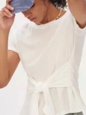 Anthropologie cotton White Short-Sleeve Tie-Back Tee